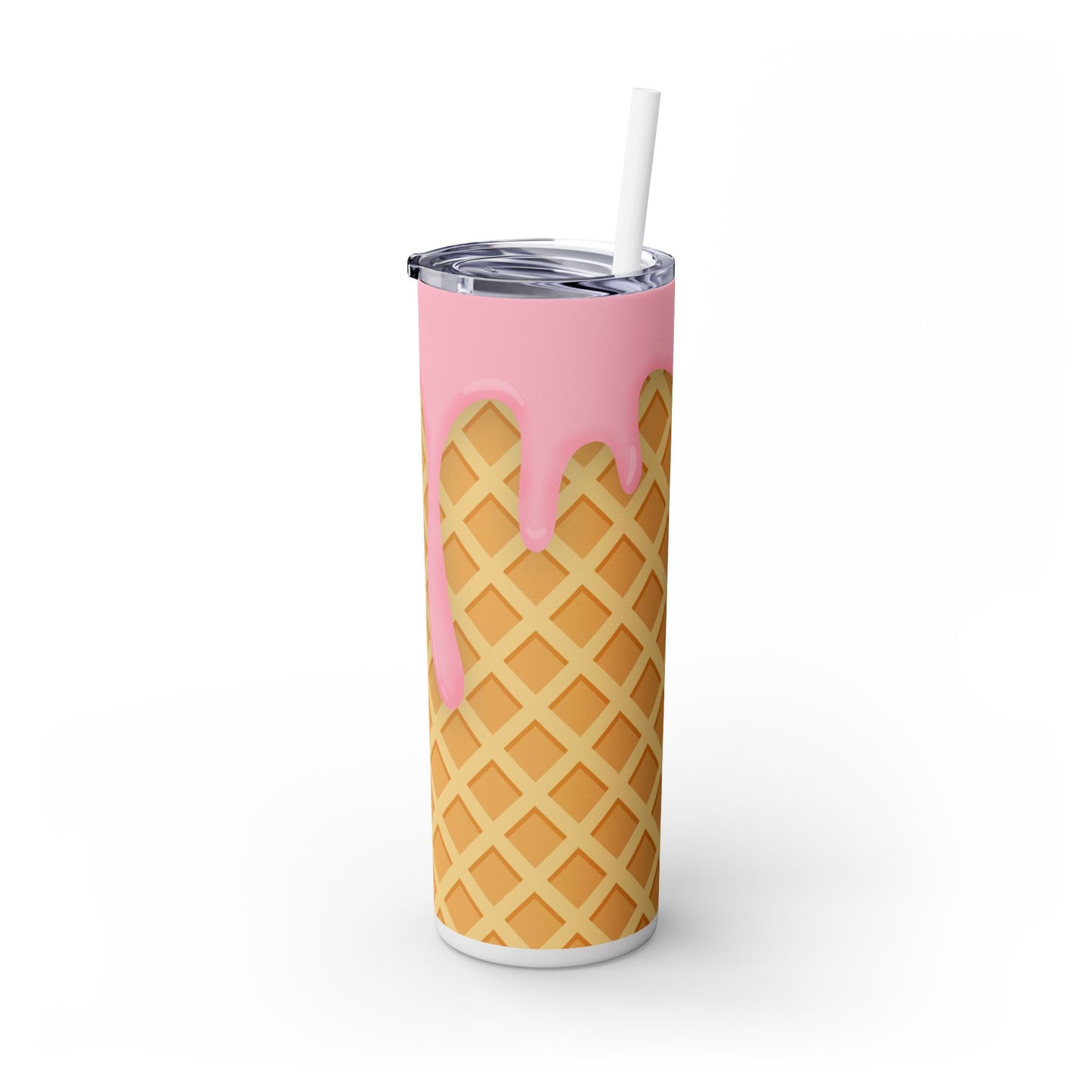 Dripping Ice Cream Waffle Cone - SleekSip Skinny 20oz Tumbler with Straw