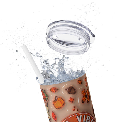 3D Inflated Fall Vibes Coffee - SleekSip Skinny 20oz Tumbler with Straw