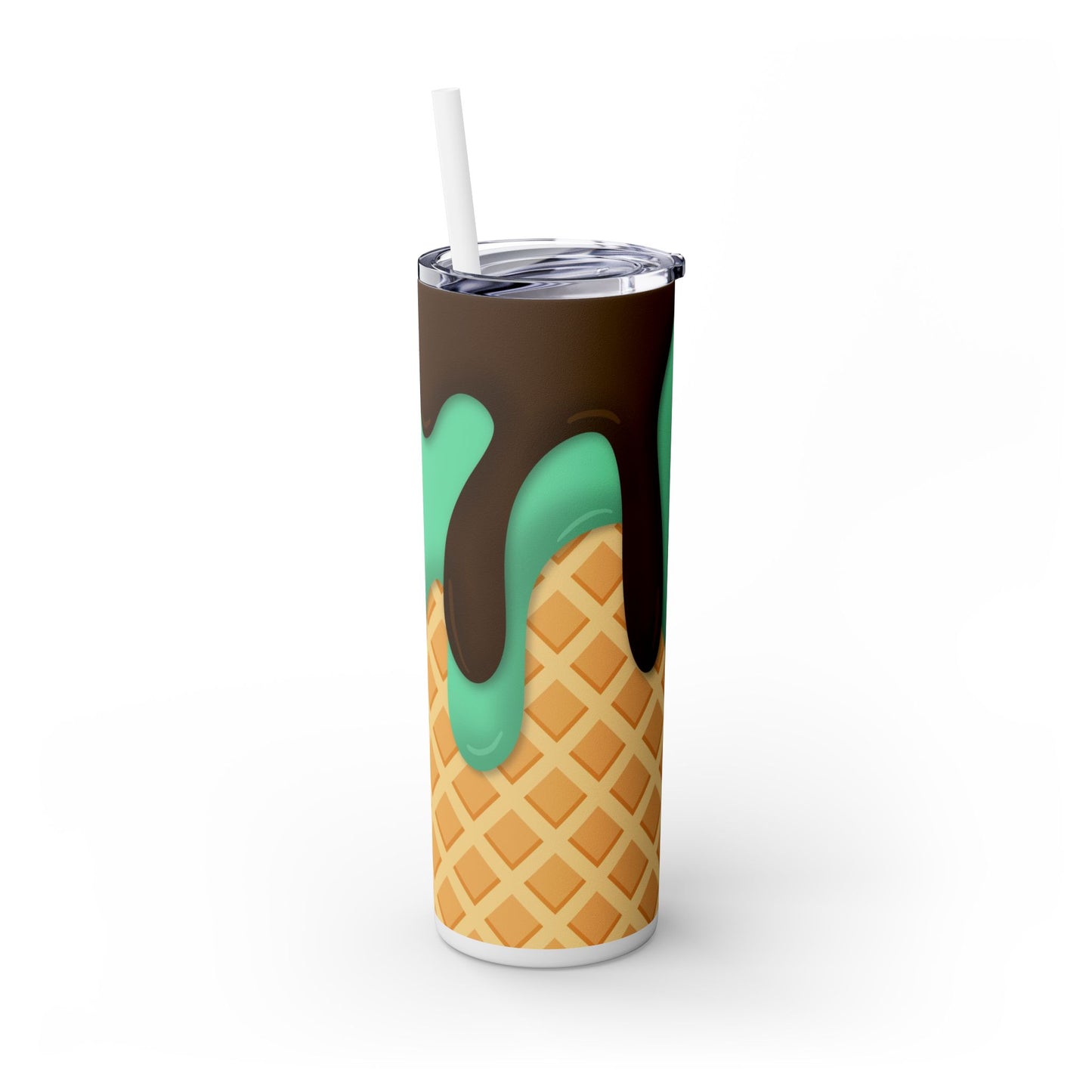 Dripping Ice Cream Waffle Cone - SleekSip Skinny 20oz Tumbler with Straw