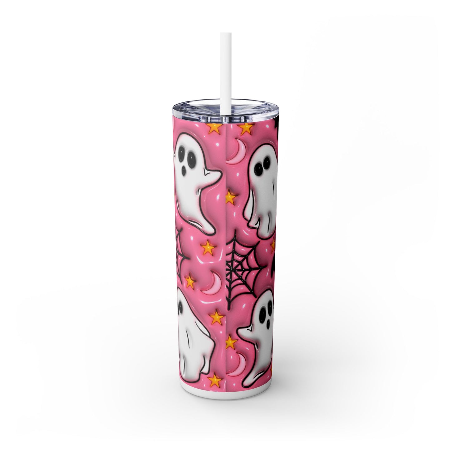 3D Inflated Pink Ghosts - SleekSip Skinny 20oz Tumbler with Straw