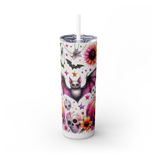 Halloween Bat and Skulls - SleekSip Skinny 20oz Tumbler with Straw