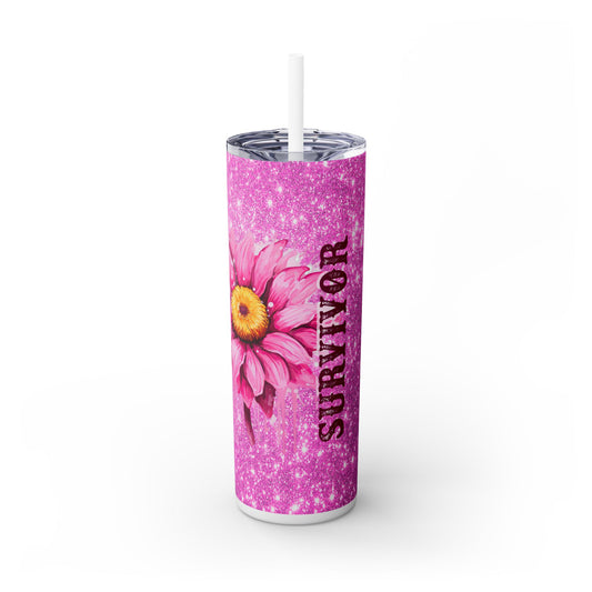 Pink Glitter Cancer Survivor - SleekSip Skinny 20oz Tumbler with Straw