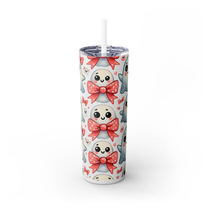 Cute Ghost Wearing A Bow - SleekSip Skinny 20oz Tumbler with Straw