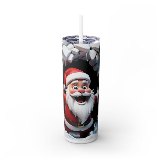 Christmas Santa Busting Through Wall - SleekSip Skinny 20oz Tumbler with Straw