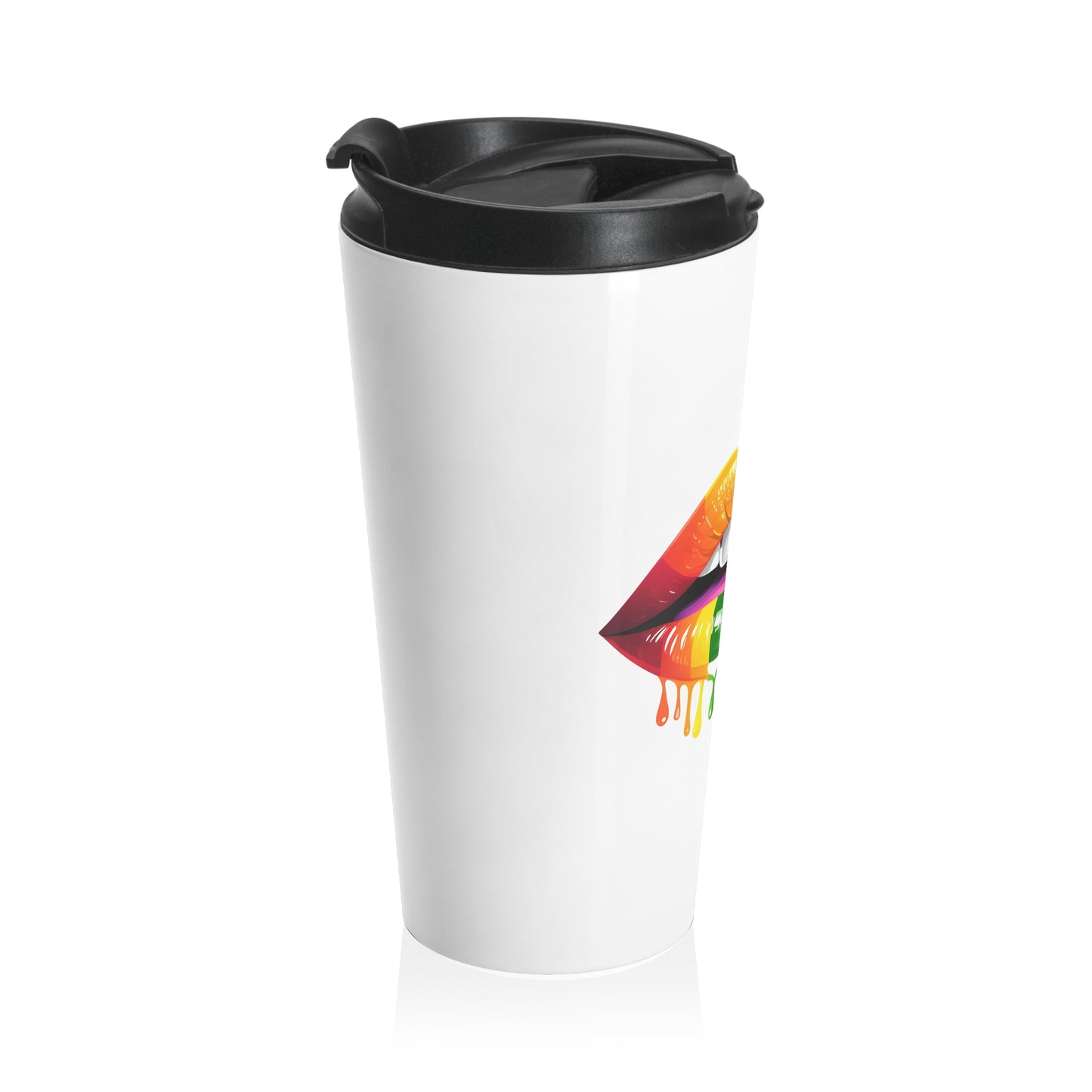 Vibrant Dripping Rainbow Lips Stainless Steel Travel Mug – 15oz