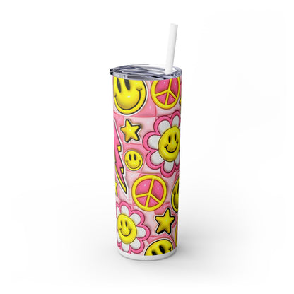 3D Inflated Groovy Design - SleekSip Skinny 20oz Tumbler with Straw