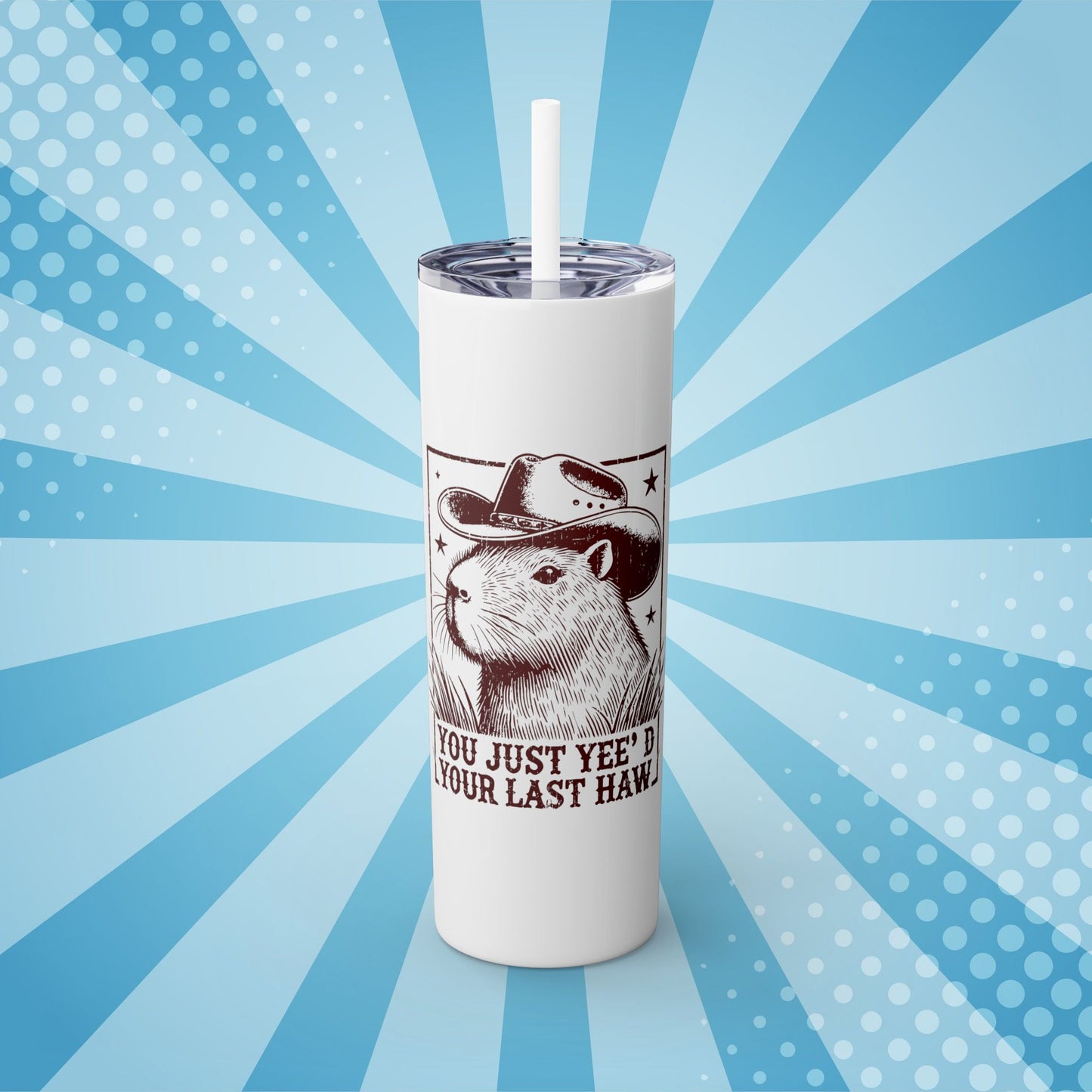 Cowboy Capybara Skinny Tumbler with Straw – 20oz