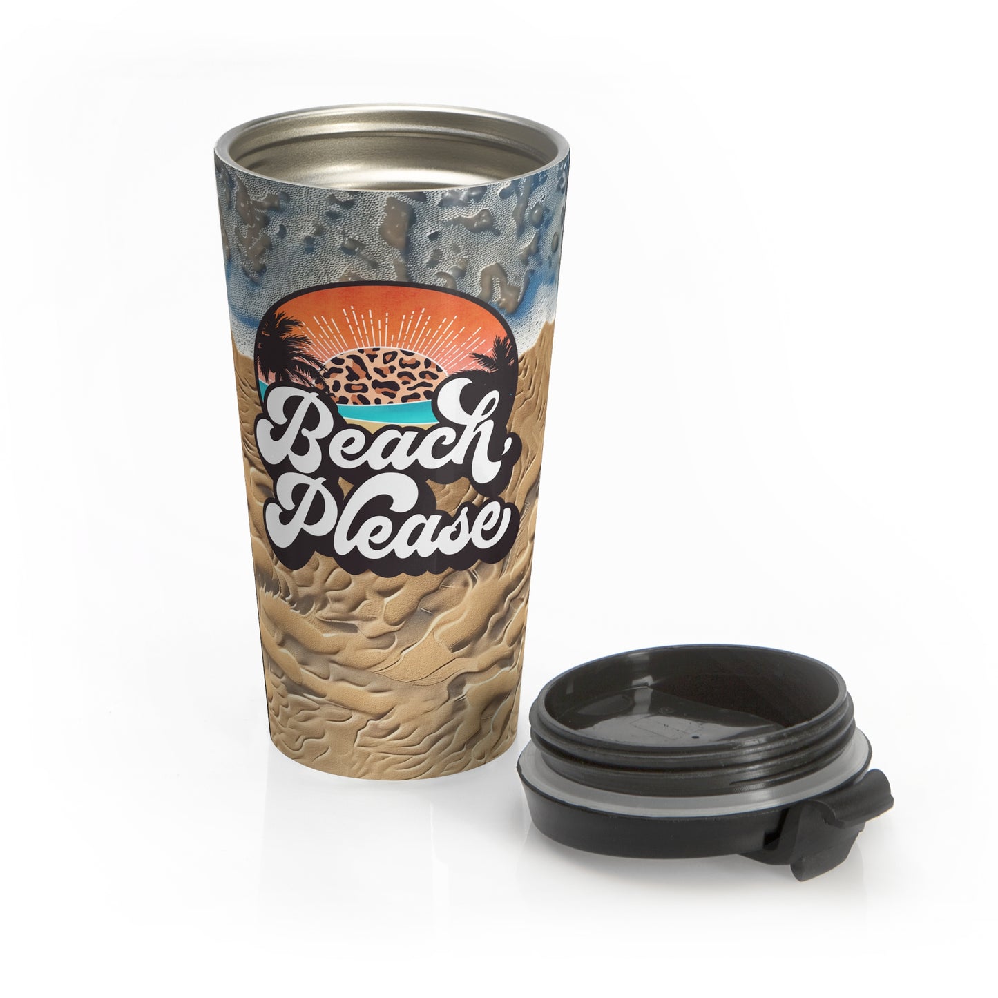 Beach Please 3D Sand Texture Stainless Steel Travel Mug – 15oz