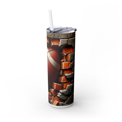 Football going through wall - SleekSip Skinny 20oz Tumbler with Straw