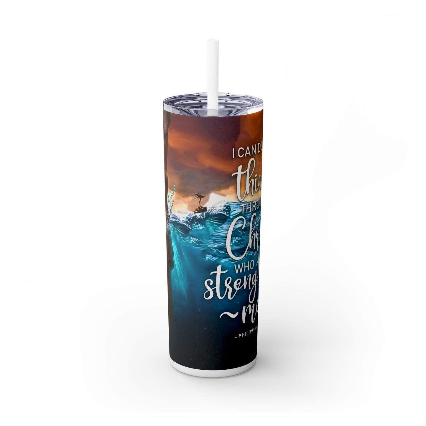 I can do all things through Jesus Christ - SleekSip Skinny 20oz Tumbler with Straw