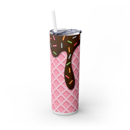 Dripping Ice Cream Waffle Cone - SleekSip Skinny 20oz Tumbler with Straw