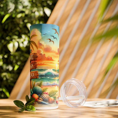 Live Laugh Relax Beach - SleekSip Skinny 20oz Tumbler with Straw