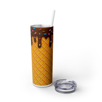 Dripping Ice Cream Waffle Cone - SleekSip Skinny 20oz Tumbler with Straw