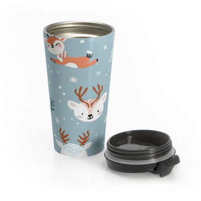 Festive Reindeer Joy Stainless Steel Travel Mug – 15oz