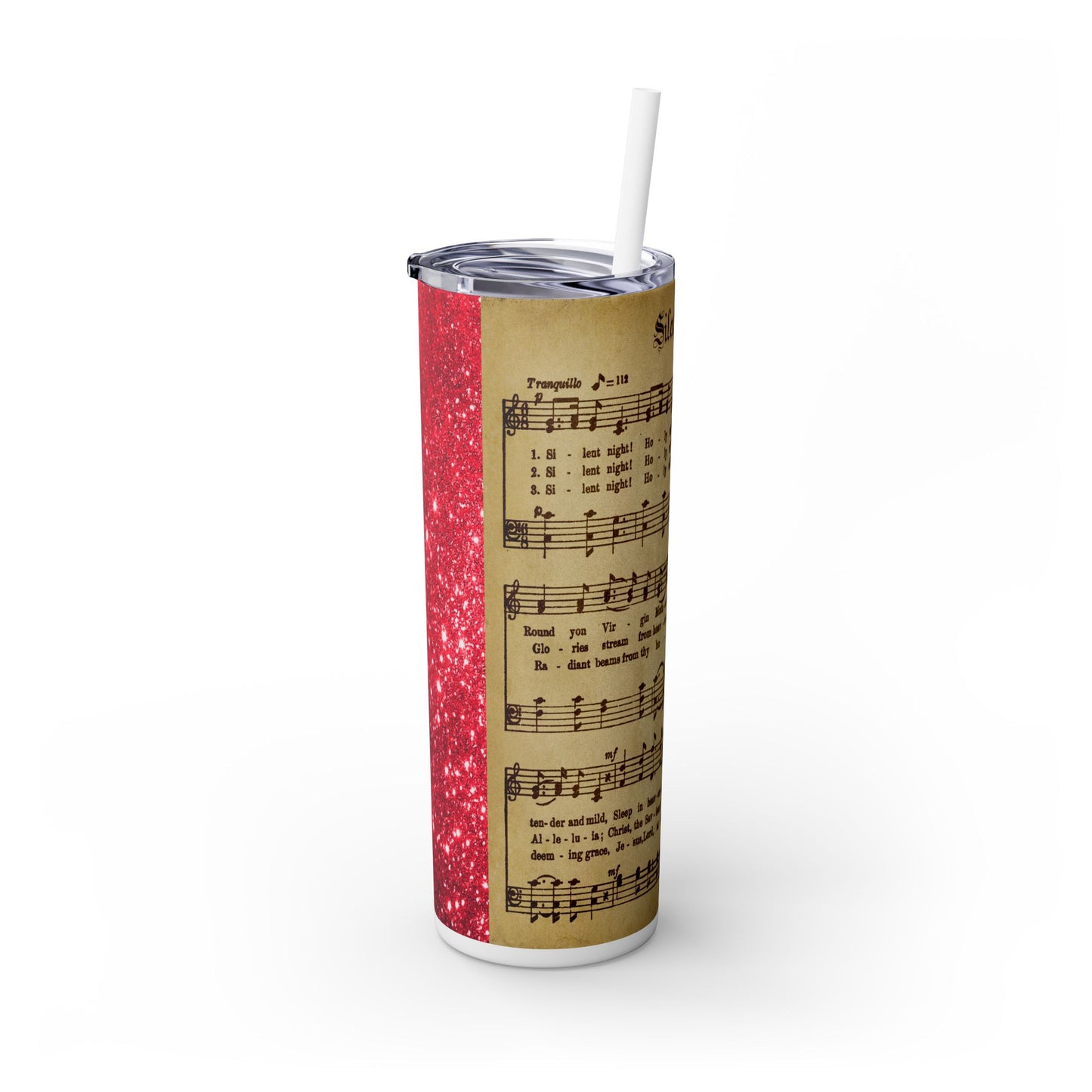 Christmas Music Notes with Red Sparkles - SleekSip Skinny 20oz Tumbler with Straw