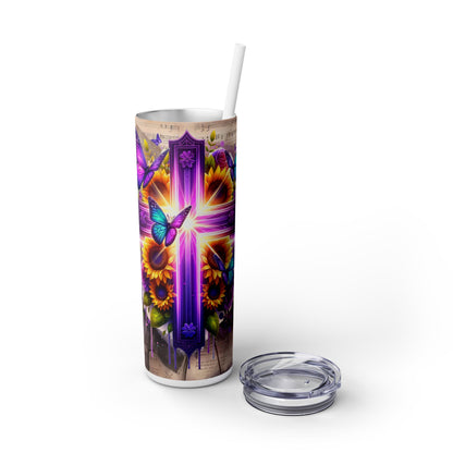 Beautiful Floral Cross - SleekSip Skinny 20oz Tumbler with Straw