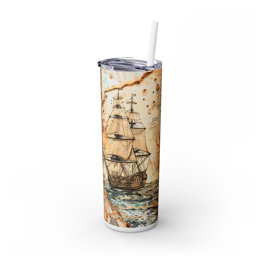 Watercolor Old Pirate Ships - SleekSip Skinny 20oz Tumbler with Straw