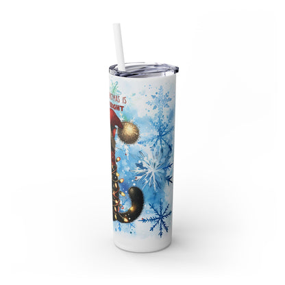 Christmas Cat with Snow Background - SleekSip Skinny 20oz Tumbler with Straw