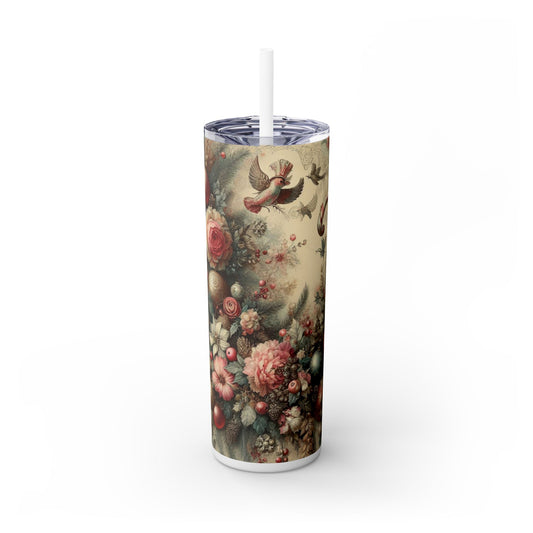 Vintage Holiday Floral Tumbler – Embrace the elegance of the season with blooming nostalgia in every sip!