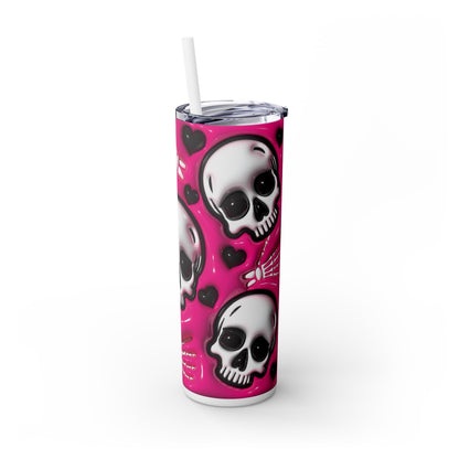 3D Inflated Pink Skulls - SleekSip Skinny 20oz Tumbler with Straw