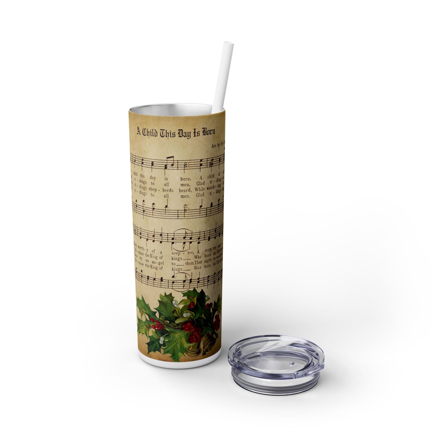 Christmas Music Notes with Red Sparkles - SleekSip Skinny 20oz Tumbler with Straw