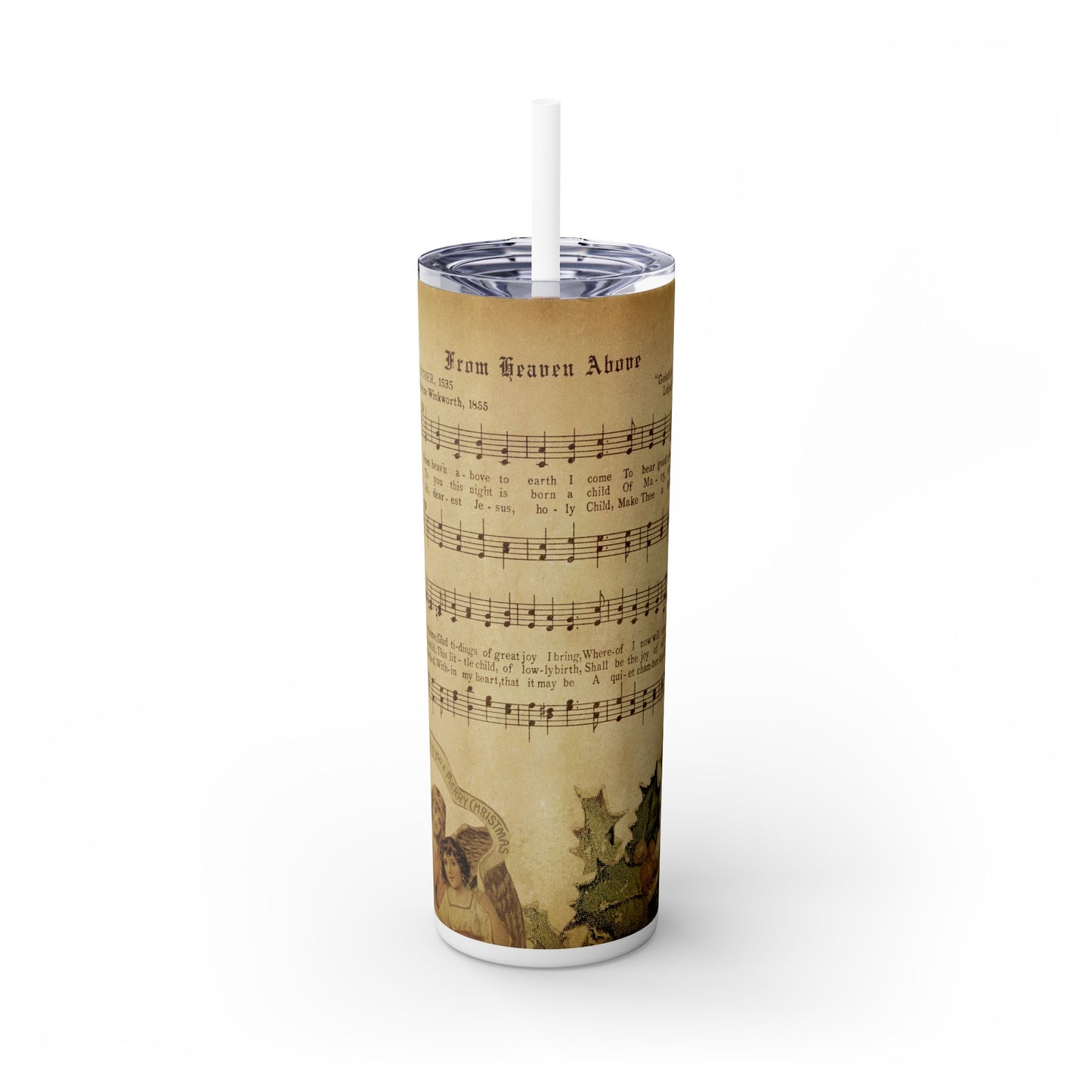 Christmas Music Notes with Red Sparkles - SleekSip Skinny 20oz Tumbler with Straw