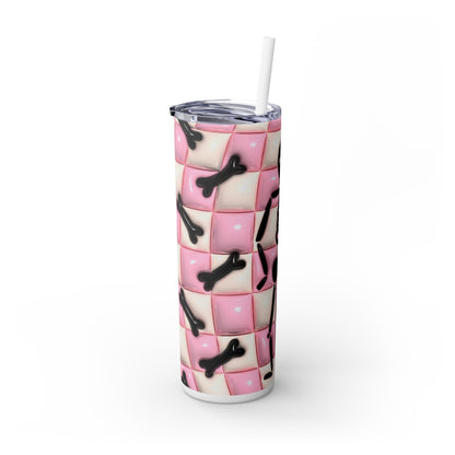 3D Inflated Pink Skull - SleekSip Skinny 20oz Tumbler with Straw