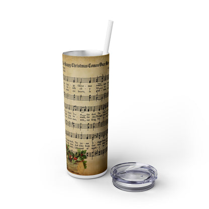 Christmas Music Notes with Red Sparkles - SleekSip Skinny 20oz Tumbler with Straw