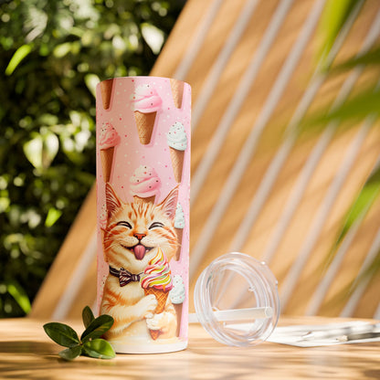 Happy Cat with Ice Cream Tumbler - Sip in Style with a Cool Kitty Twist