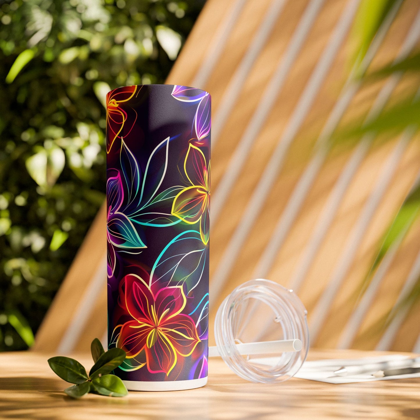 Neon Flowers - SleekSip Skinny 20oz Tumbler with Straw