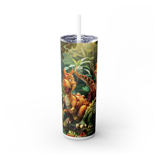 Cartoon Dinosaurs - SleekSip Skinny 20oz Tumbler with Straw