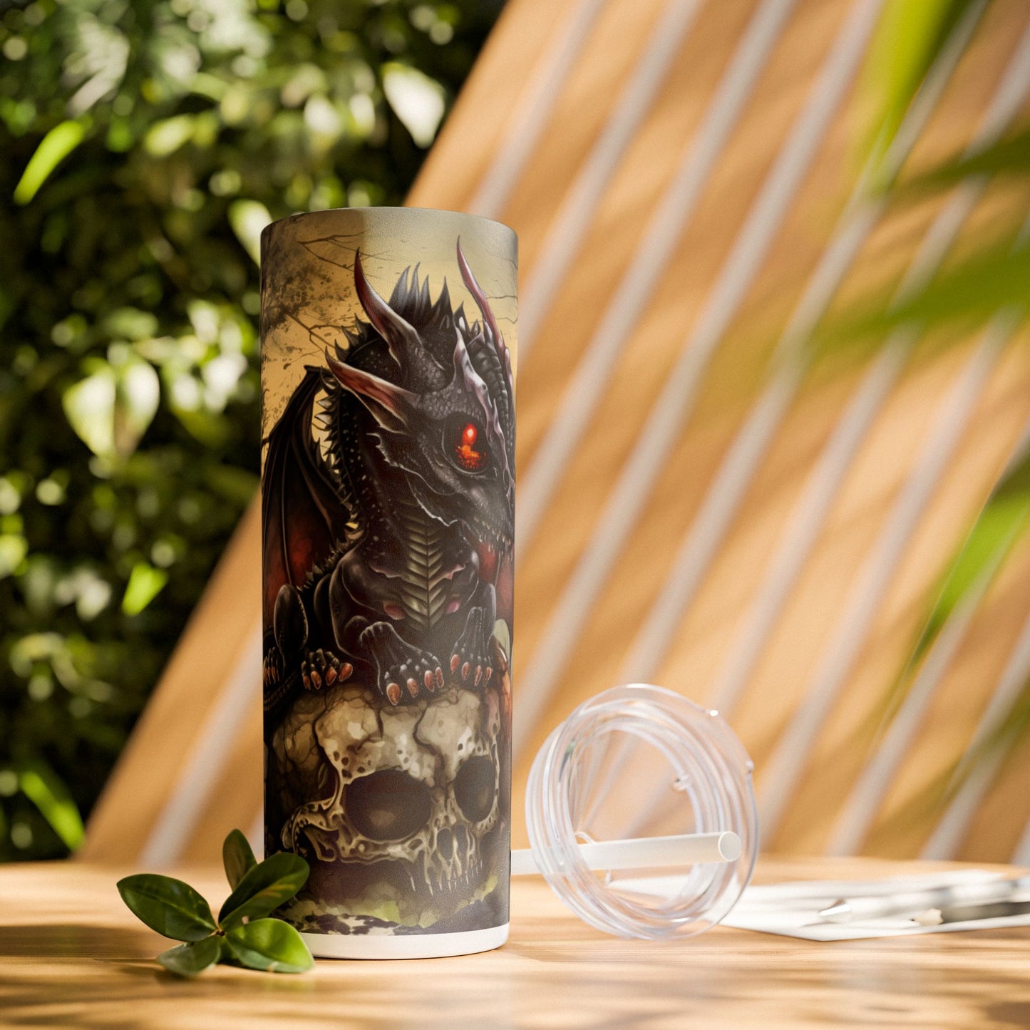 Dragon Sitting On A Skull - SleekSip Skinny 20oz Tumbler with Straw