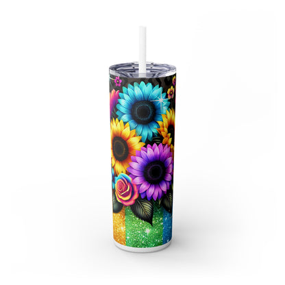 Colorful Bright Flowers - SleekSip Skinny 20oz Tumbler with Straw