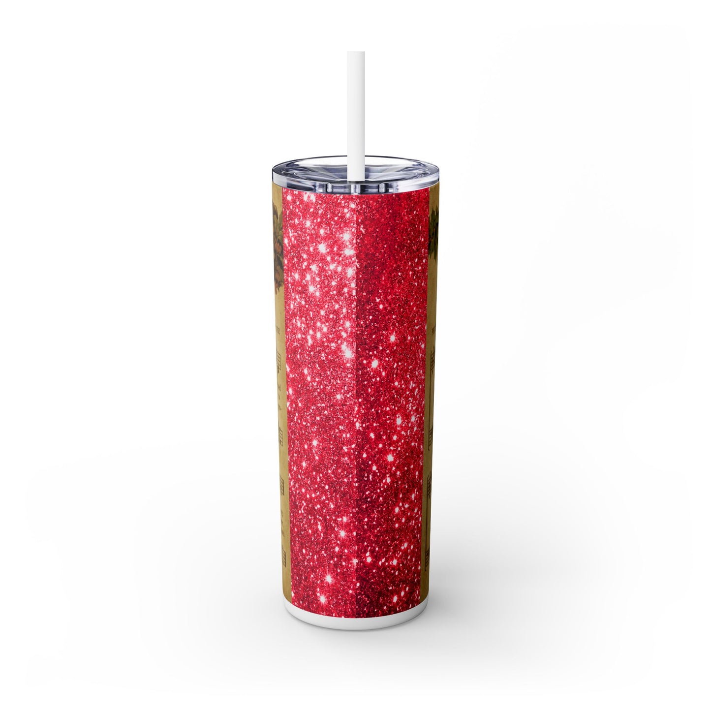 Christmas Music Notes with Red Sparkles - SleekSip Skinny 20oz Tumbler with Straw