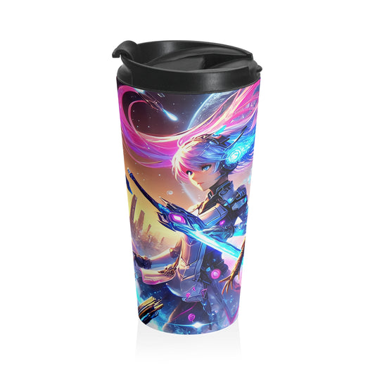 Neon Cyber Warrior Stainless Steel Travel Mug – 15oz