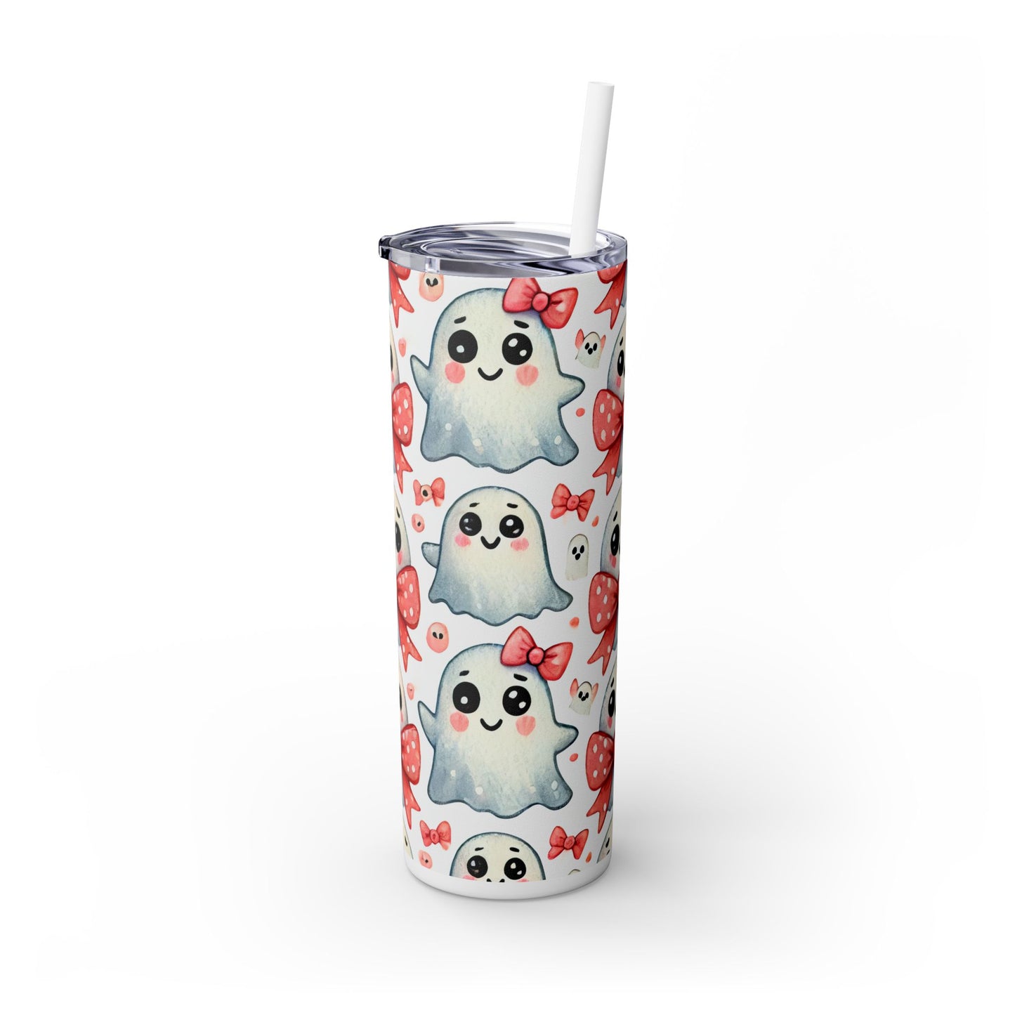 Cute Ghost Wearing A Bow - SleekSip Skinny 20oz Tumbler with Straw