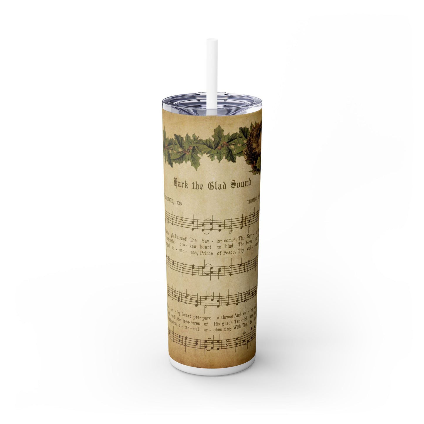 Christmas Music Notes with Red Sparkles - SleekSip Skinny 20oz Tumbler with Straw