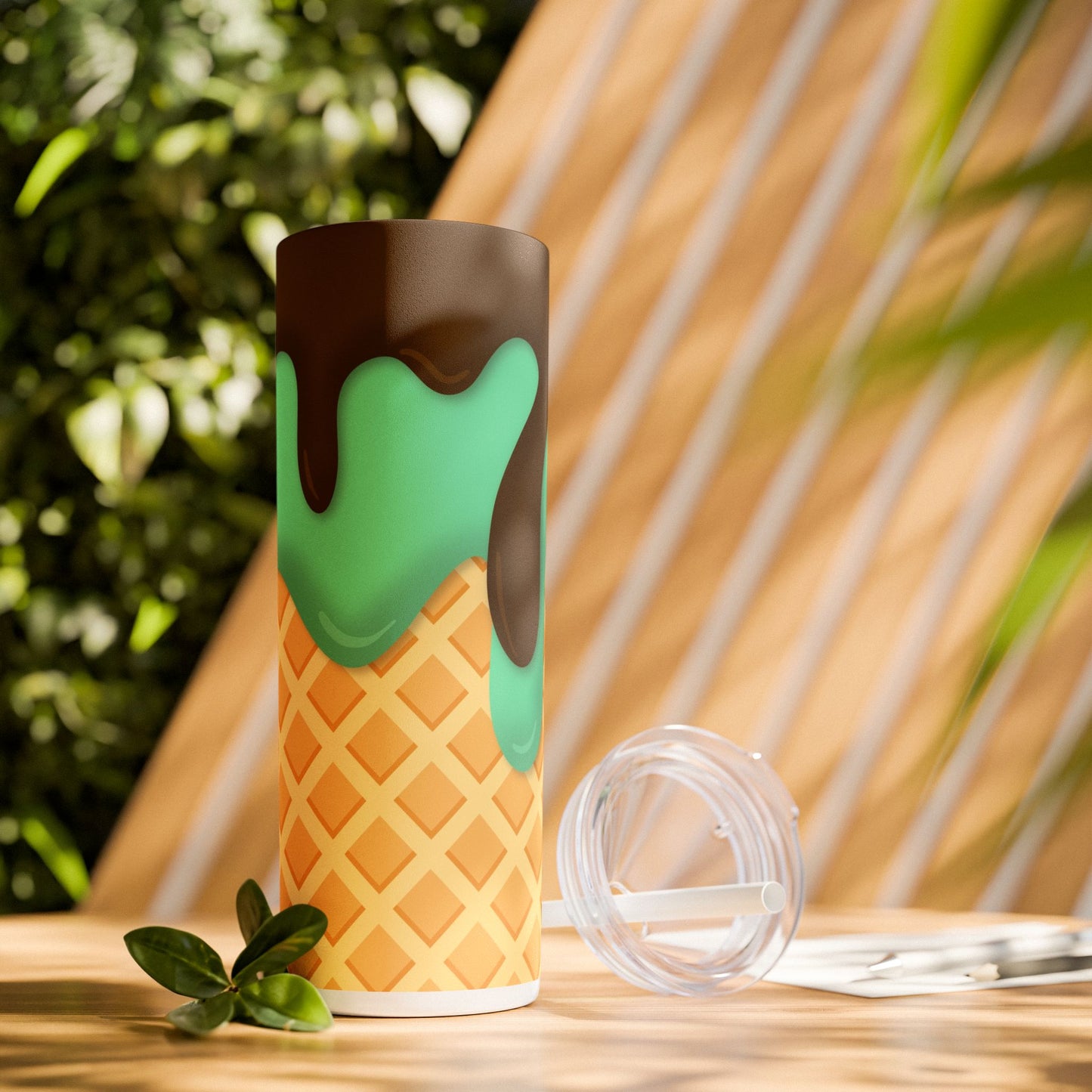 Dripping Ice Cream Waffle Cone - SleekSip Skinny 20oz Tumbler with Straw