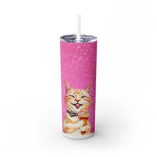 Happy Cat with Ice Cream Tumbler - Sip in Style with a Cool Kitty Twist