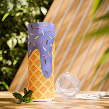 Dripping Ice Cream Waffle Cone - SleekSip Skinny 20oz Tumbler with Straw