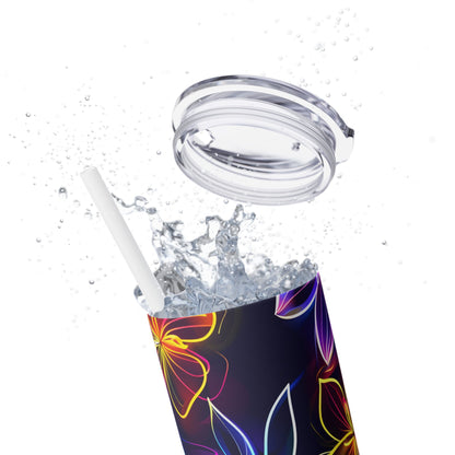 Neon Flowers - SleekSip Skinny 20oz Tumbler with Straw