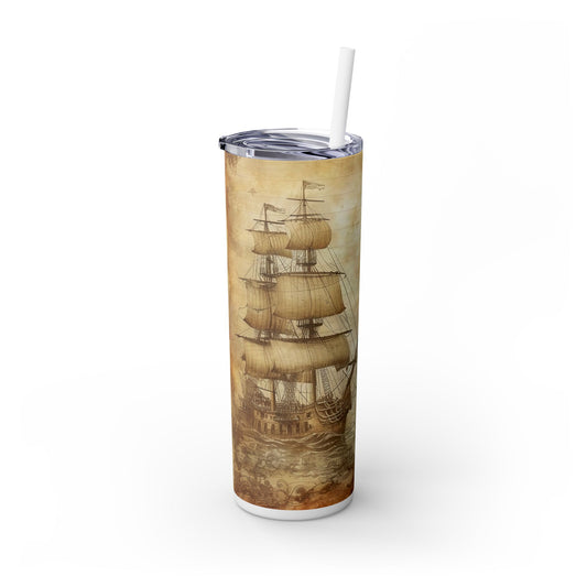 Watercolor Old Pirate Ships - SleekSip Skinny 20oz Tumbler with Straw