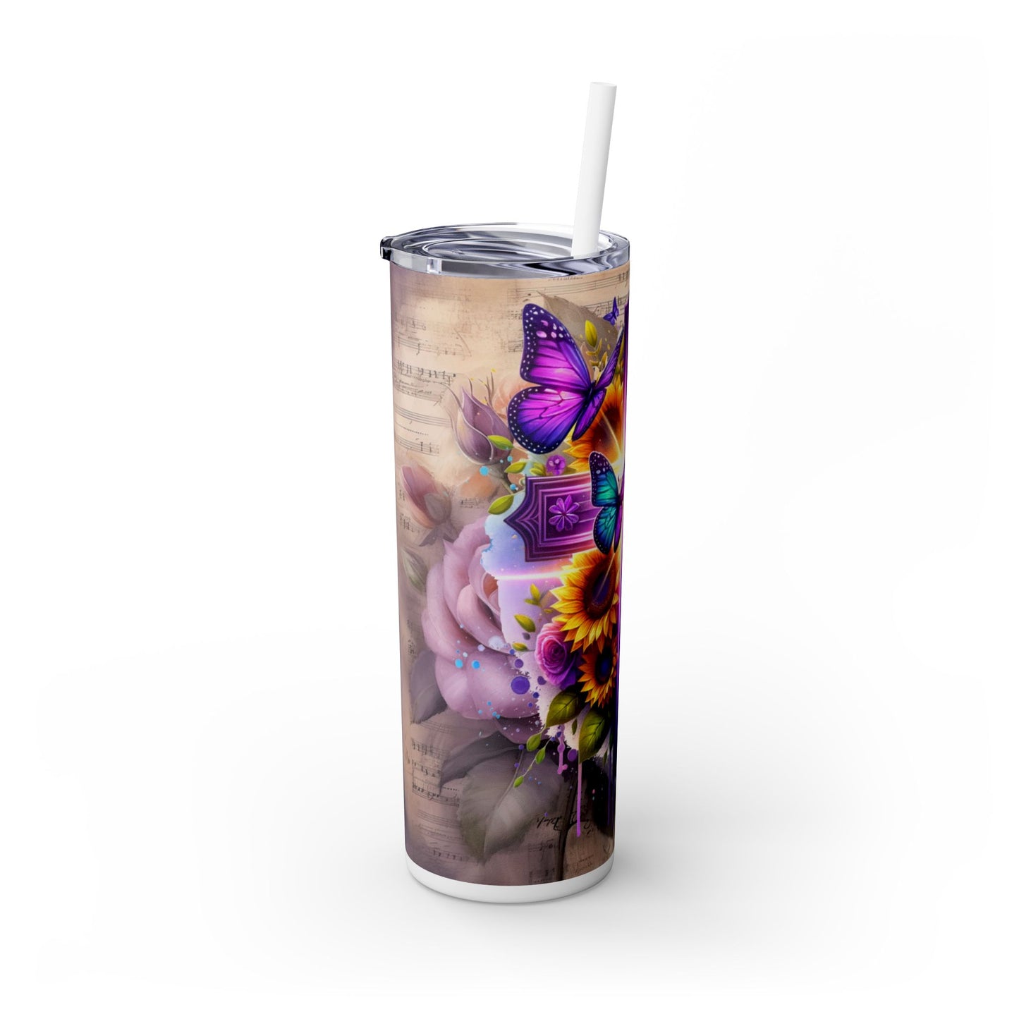 Beautiful Floral Cross - SleekSip Skinny 20oz Tumbler with Straw