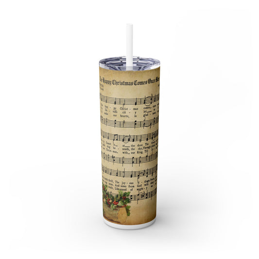 Christmas Music Notes with Red Sparkles - SleekSip Skinny 20oz Tumbler with Straw