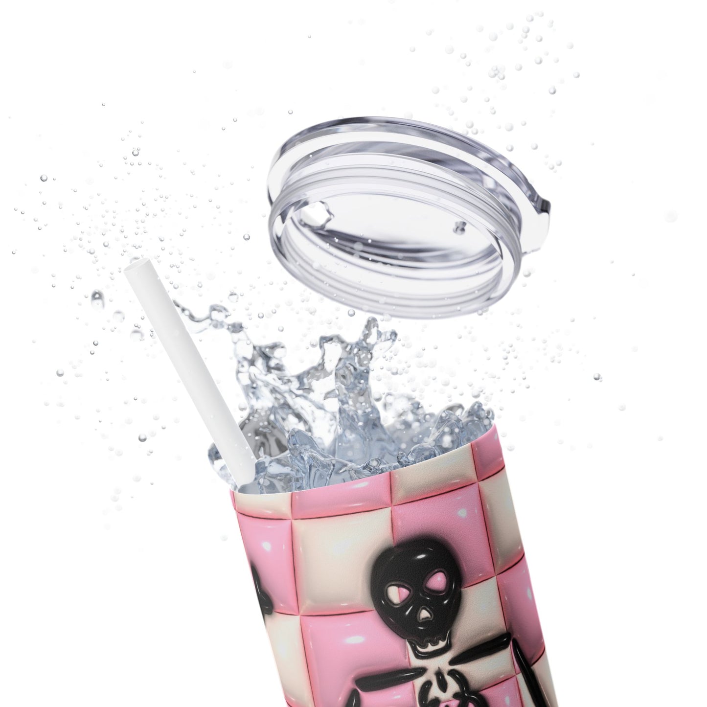 3D Inflated Pink Skull - SleekSip Skinny 20oz Tumbler with Straw