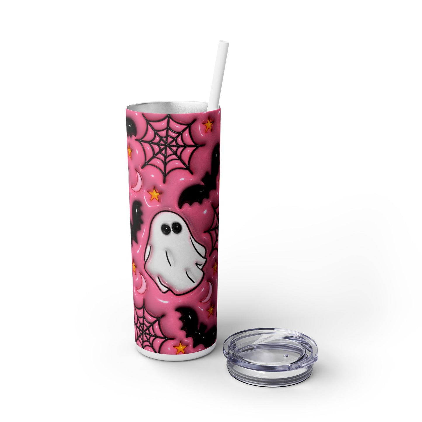 3D Inflated Pink Ghosts - SleekSip Skinny 20oz Tumbler with Straw