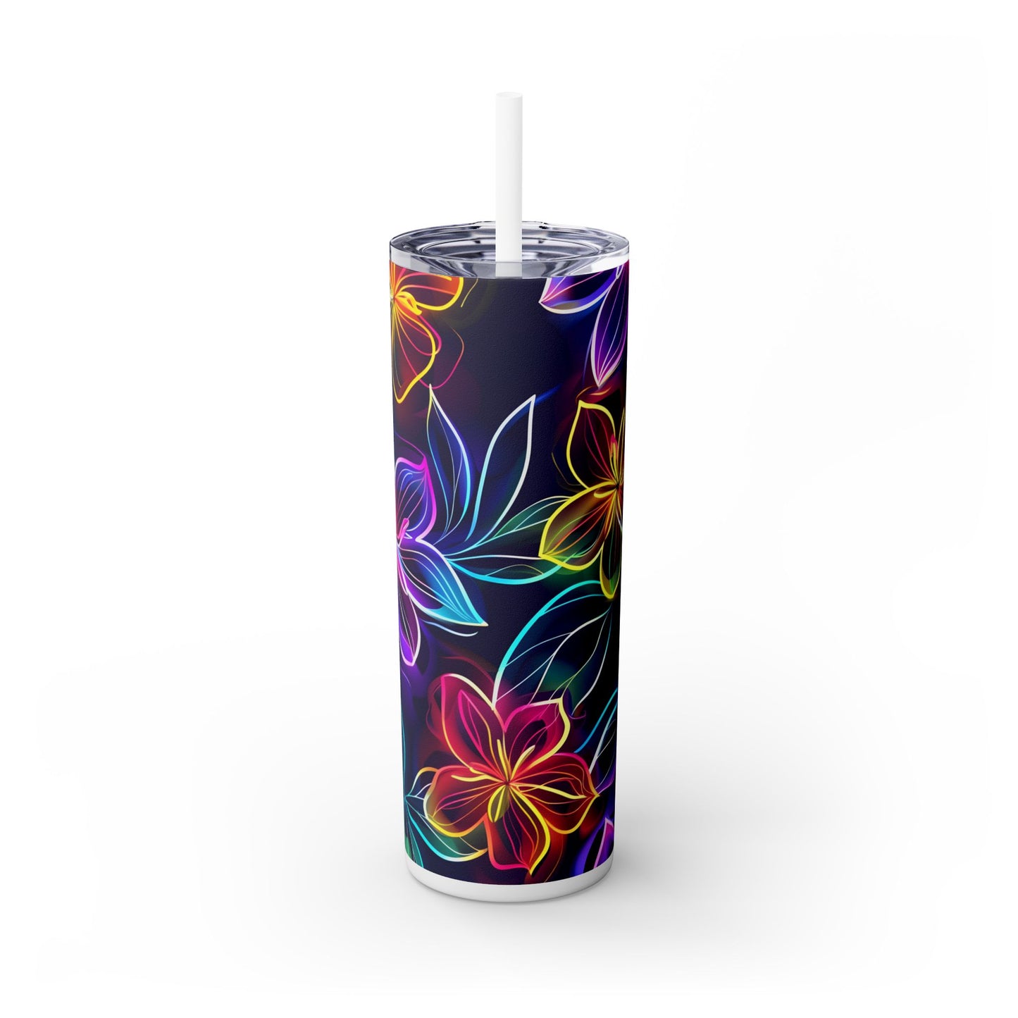 Neon Flowers - SleekSip Skinny 20oz Tumbler with Straw