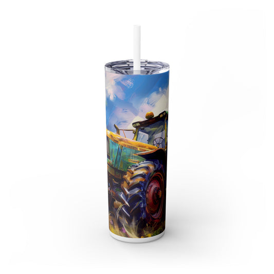 Watercolor Farm Tractor - SleekSip Skinny 20oz Tumbler with Straw