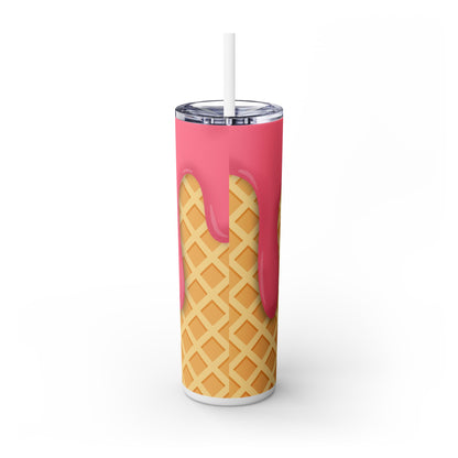 Dripping Ice Cream Waffle Cone - SleekSip Skinny 20oz Tumbler with Straw