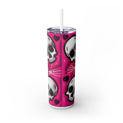 3D Inflated Pink Skulls - SleekSip Skinny 20oz Tumbler with Straw